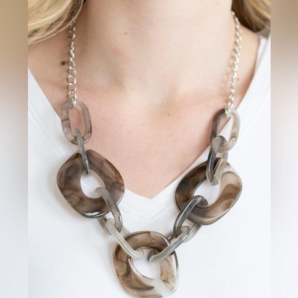 Jewelry - Grey and brown marble acrylic ring necklace and earrings